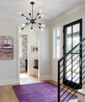 12 Light Black Sputnik Chandeliers Mid Century Modern Semi Flush Mount Ceiling Fixture For Dining Room Kitchen Island Living Room Bedroom Soft Glow And Easy Install in a modern entryway.
