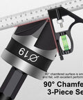 Close-up of the 90-degree chamfer 3-piece set with a precision level and hex design, showcasing smooth surface and durable build.