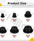 High Temp Silicone Plug Set 51Pcs 6 Sizes T Shaped Rubber Stopper Hole Plugs for Powder Coating Plating Waterproof Sealing Kit Heat Resistant Plugs 8.3mm 10mm 15mm 19mm 21mm 26mm shown with dimensions for each size, labeled with quantities.
