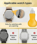 Illustration of applicable watch types for All In One Watch Case Press Tool Kit With 18mm To 50mm Dies Back Case Remover Pry Tool And Cleaning Cloth.