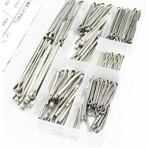 100 Piece 304 Stainless Steel Cotter Pin Clip Fastener Assortment Kit For Automotive Mechanics And Small Engine Repair Six Size Set M1.5x25 M2.5x25 M2.5x40 M3.2x30 M3.2x40 M4x60 in a clear box