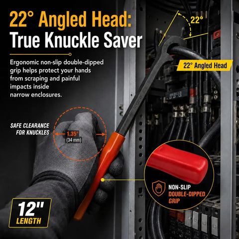 Heavy Duty 12 Inch Cable Bender Tool For Easy Bending Max 350 MCM Copper Aluminum Wires In Electrical Panels, 22° angled head design.
