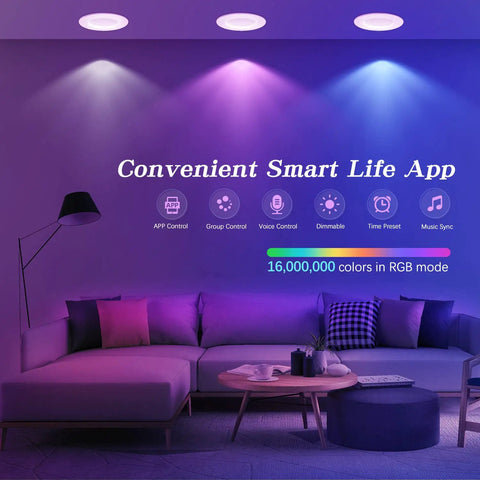 6 Inch Smart Recessed LED Can Lights 13W 1350LM RGBWW Retrofit WiFi Downlights Dimmable Voice And App Control Works With Alexa And Google Assistant 4 Pack