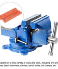 Kickass Magnetic Vise Jaw Pads With Chunky Nylon Grip And Snug V Grooves on blue bench vise for woodworking and jewelry repairs
