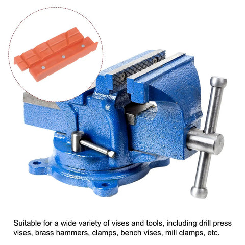 Kickass Magnetic Vise Jaw Pads With Chunky Nylon Grip And Snug V Grooves on blue bench vise for woodworking and jewelry repairs