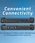 Next Level Thunderbolt 5 And Thunderbolt 4 Heavy Duty Network Dock featuring dual 10 Gigabit Ethernet ports and USB connectors.