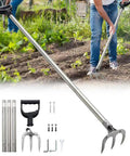 Person using Pro Grade Garden Hoe With 77 Inch Adjustable Handle For Heavy Duty Weeding And Cultivating Built Tough For Gardening