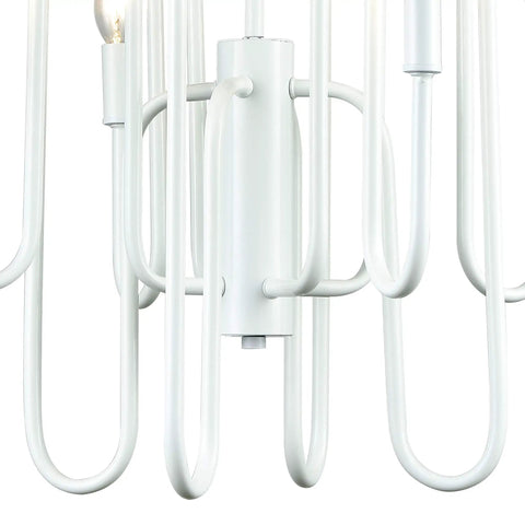 Close-up of Decatur 8 Light Matte White Chandelier For Ceiling Mount, showcasing sleek white metal design