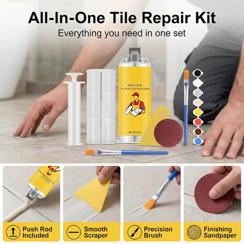 Fast Dry Tile Repair Glue For Ceramic Porcelain Marble And Stone Fixes Cracks Chips And Gaps Instantly With Invisible Waterproof Adhesive kit shown
