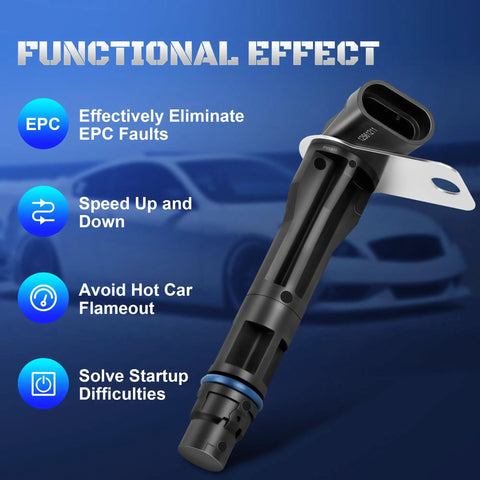 Camshaft Position Sensor For 1999 To 2006 GM Trucks And SUVs Replaces PC273 And 917 715 Upgrade For Silverado 1500 2500 3500 Tahoe Suburban Express Avalanche 1500 Yukon Sierra Envoy Cadillac Escalade Hummer H2 black EPC sensor angled view