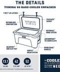 Heavy Duty 65 Quart Rotomolded Hard Shell Cooler Locks In Frost All Day Long To Keep Cold Brews And Fresh Catch Chilled For Tailgates Or Summer Getaways In Canopy Green, with detailed labeled features and specifications.