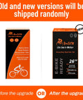 Heavy Duty 26x3.0 E Bike Inner Tubes packaging, old and new versions, featuring details and design for Schrader Valve Fat Tire Tubes.