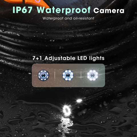 Pro Grade 5 Inch Triple Lens Handheld Endoscope With Light And Screen 1080P HD Borescope For Inspections Front And Side View Camera Bright IPS Display Easy To Use Industrial Repair Tool, IP67 waterproof camera with adjustable LED lights