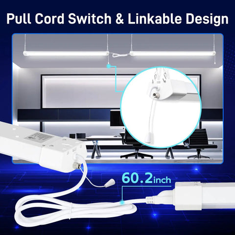 4Ft LED Shop Light Linkable 120W 13000 Lumens 5000K Daylight White Utility Light for Garage Workshop Basement with Pull Chain