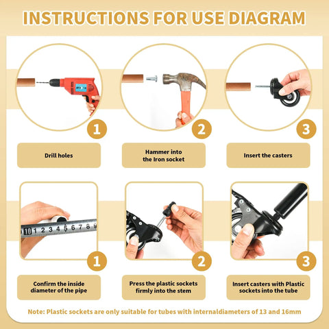 Instructions for Heavy Duty 2 Inch Stem Casters Set Of 4 With Five Sixteenths By One And A Half Inch Stem Iron And Plastic Sockets