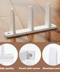 12 Pack Sliding Closet Door Floor Guides, Universal ABS Bottom Guides For 1-3/8 Inch Thick Doors, White Cabinet Hardware With Screws, shown on wooden floor with close-ups of features.