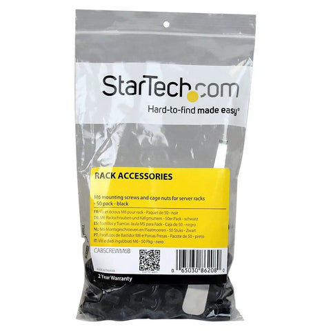 Heavy Duty M6 Rack Screws And Square Hole Cage Nuts Kit With Ratchet Tool, 50 Pack Black Steel Hardware For 19 Inch Server Cabinets in packaging.