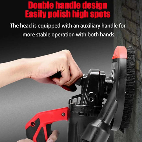 Heavy Duty Angle Grinder And Concrete Polisher With Dual Handle And 6 Speed Settings For Crushing Tile Like Butter, adjusting the auxiliary handle.