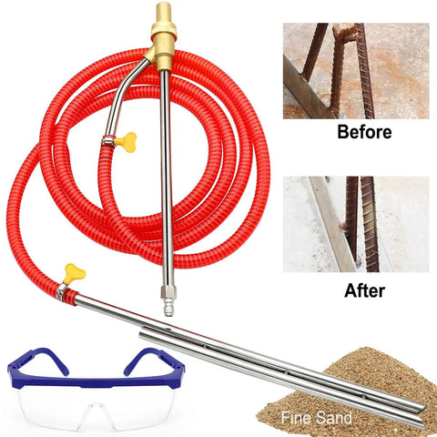 Pressure Washer Wet Sandblasting Kit 5000 PSI With Quick Disconnect 1/4 Inch For Tough Rust And Paint Removal, Replacement Ceramic Nozzles, Includes 3 M Hose, 16 Inch Wand, 15 3/4 Inch Sand Wand, Goggles, Clamps And Rubber Bands
