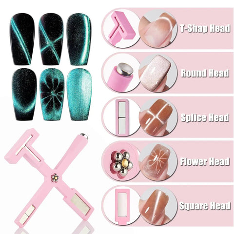 11Pcs Cat Eye Nail Magnet Set 5 In 1 Multifunctional Magnetic Nail Tool Kit showing different magnet heads and patterns