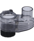 Slick Transparent CNC Router Dust Shoe For 45mm Spindle, clear nylon dust shield with vacuum port and brush bristles.