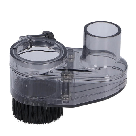 Slick Transparent CNC Router Dust Shoe For 45mm Spindle, clear nylon dust shield with vacuum port and brush bristles.