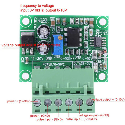 Front view of Plug And Play Frequency To Voltage Converter Module 0 To 10 kHz To 0 To 10 V Analog Output For PWM Control of PLC and VFD