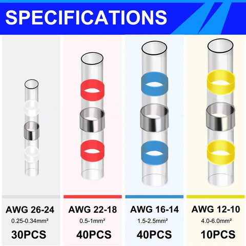 252 Piece Heat Shrink Solder Seal Wire Connectors Kit with 120 Solder Seal Butt Connectors and 132 Heat Shrink Tubing specifications