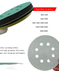 Get These 15 Green Sanding Discs For Serious Grit And Fast Deburring On Wood Metal Or Auto Surfaces With Hook Loop Backing. 5 inch sanding disc close-up.