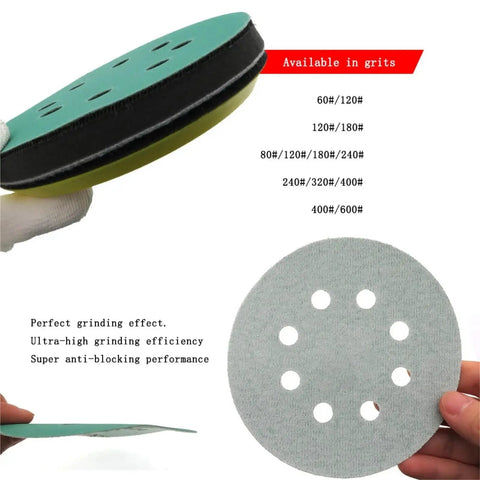 Get These 15 Green Sanding Discs For Serious Grit And Fast Deburring On Wood Metal Or Auto Surfaces With Hook Loop Backing. 5 inch sanding disc close-up.