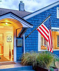 All In One Outdoor Flag Kit With 5ft Heavy Duty Flag Pole Holder 3x5 Embroidered American Flag Stainless Steel Pole mounted on house