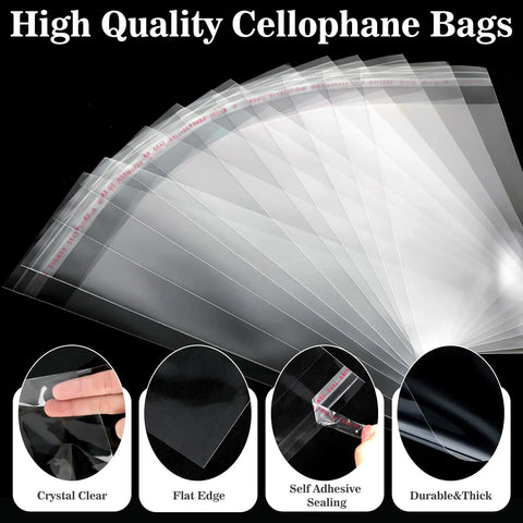 Clear Self Sealing Cellophane Money Bags Pack Of 100 For Currency Cash, Gift Wrap, And Cake Money Box Use, Thick 3 Mil Strong