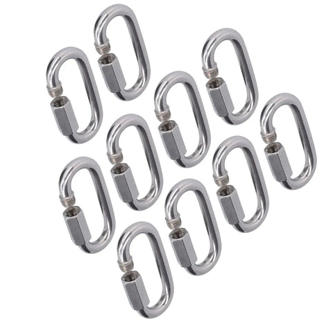 Set of Stainless Steel Quick Link Connectors with Threaded Carabiners for Outdoor Gear, M10, Heavy Duty, 10-pack