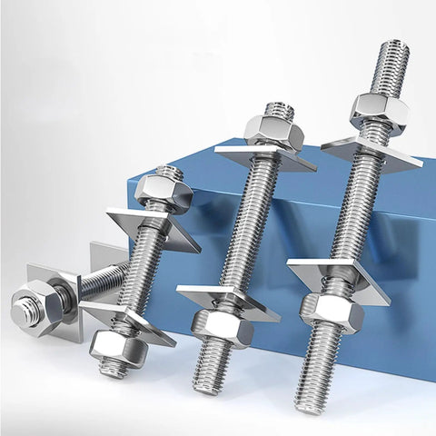 Heavy Duty 304 Stainless Steel M6 Threaded Rods 5 Pack Hardware Kit with Nuts and Square Washers, Fully Threaded Stud Bolts M6x50