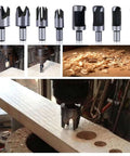 Rocaris 23-piece woodworking drill bit set with 1/4-in hex shanks, 5-flute countersinks and plug cutters; front view