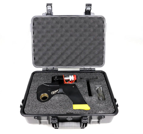 Pro Grade Hydraulic Torque Wrench With Beefed Up Square Drive And Corrosion Proof Alloy Build For Heavy Duty Bolt Tightening That Knocks Out Tough Jobs Daily Without Any Fuss in protective case.