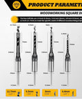 Kickin Square Hole Drill Bit Set With Universal Chuck Adapter sizes 1/4 to 1/2 inch for precise woodworking projects.