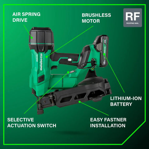 18V MultiVolt Brushless Cordless Coil Roofing Nailer Kit With 2.0Ah Battery Delivers 7/8 To 1-3/4 Inch Nails Side Loading Magazine