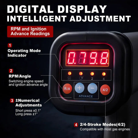 12V Digital Timing Light With Tachometer And Advance Angle Inductive Ignition Timing Light Gun Vacuum And Fuel Pump Tester Gauge Leak Pressure Diagnostics Kit For Car Motorcycle Marine All In One Pro Grade Workshop Ready Emergency Diagnostic Tool digital display