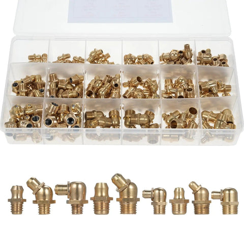 Copper Zerk Grease Nipple Fittings Kit With Metric M6 M8 M10 Threads Straight 45 Degree And 90 Degree Angles in case
