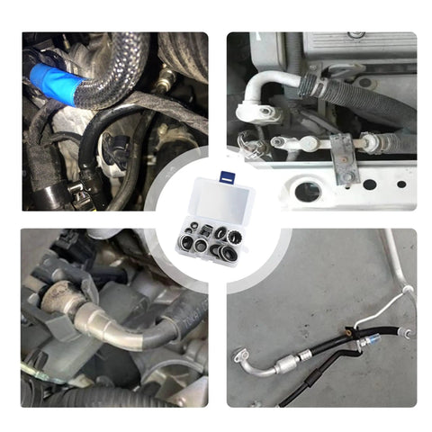 45Pcs Car AC Gasket Kit Go To AC Seal Kit For Fixing Air Conditioning Compressor in use on vehicle hoses and connectors.