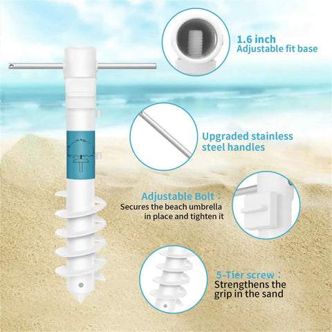 Heavy Duty Beach Umbrella Sand Anchor Base With 5 Spiral Screw Design And Removable Stainless Steel Handle