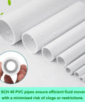 Four Heavy Duty White Schedule 40 Pvc Pipes 1.5 Inch Diameter By 17 Inch Length Top Shelf Pvc Tubing arranged with droplets.