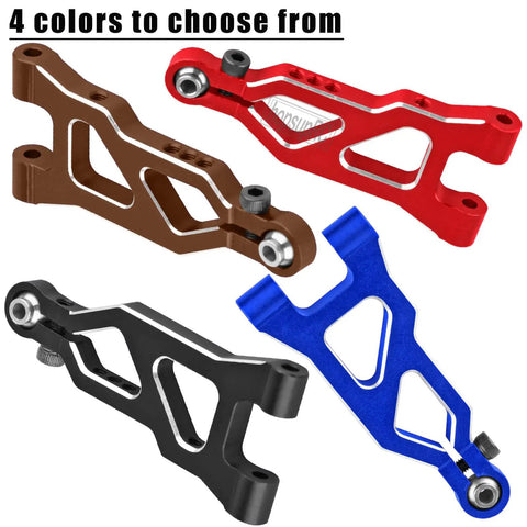 Beefy Aluminum Front And Rear Suspension A Arms Set for One Sixteenth Mojave Grom in red, blue, brown, and black colors