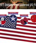 3x5 ft embroidered US flag included in All In One 5 Foot Flag Pole Kit For Outdoor Home Use With American Flag And Solar Light