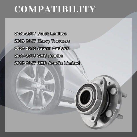 Front And Rear Wheel Bearing Hub Assembly Pair With Abs For 2008 Through 2017 Buick Enclave 2009 Through 2017 Chevy Traverse