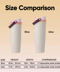 Size comparison of FreeSip 2-In-1 Spout Water Bottle With Built-In Straw And Bucket Handle, 30 oz vs 40 oz.