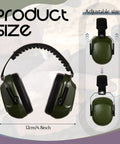 12 Pack Adults And Kids Ear Protection Earmuffs With 27 Db Noise Reduction in olive green, adjustable size shown.
