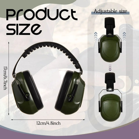 12 Pack Adults And Kids Ear Protection Earmuffs With 27 Db Noise Reduction in olive green, adjustable size shown.