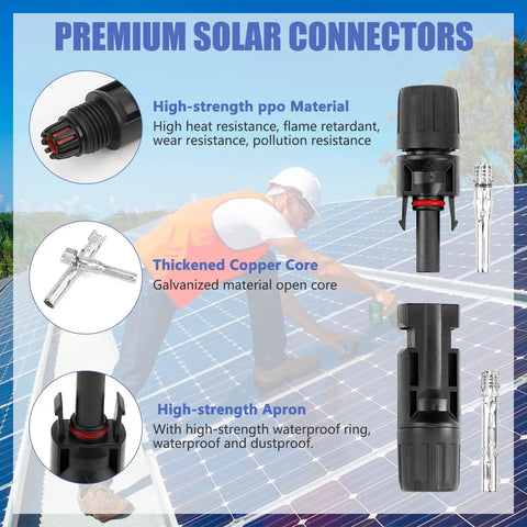 40 Piece Solar Panel Connector Kit With Male And Female Multi Pin PV Connectors IP67 Waterproof 1000V 30A Rating in use on solar panels